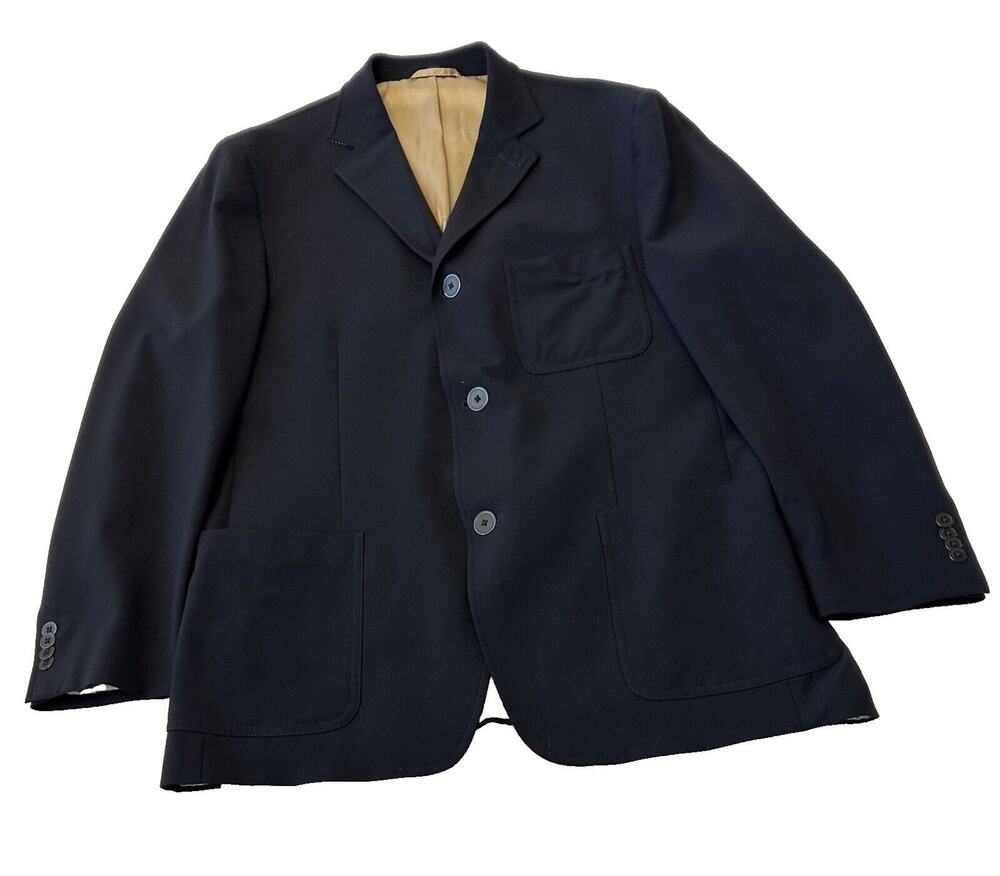 Kroon Mens Wool Blend Sports Coat Sz 42R Navy Blue Lined 3 Button Career Preppy